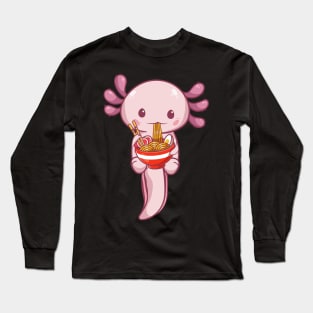 Kawaii Axolotl Eating Ramen Noodles Anime Girls Teens Long Sleeve T-Shirt